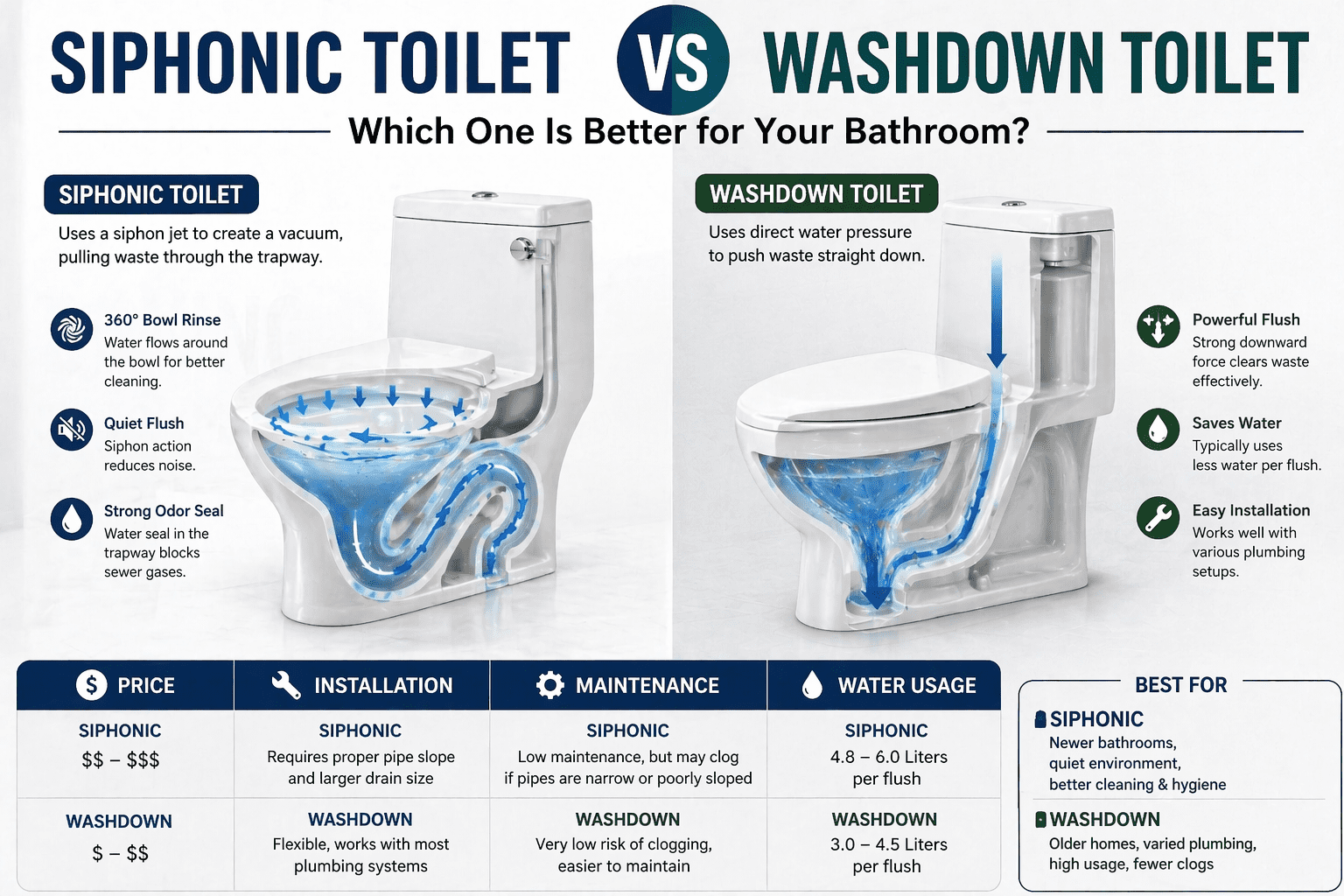 Siphonic vs Washdown Toilets Which One Is Better for Your Bathroom