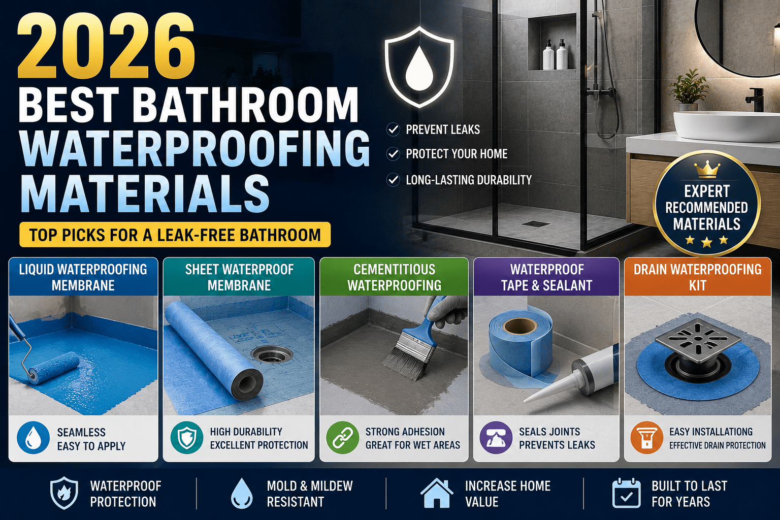 2026 Best Bathroom Waterproofing Materials