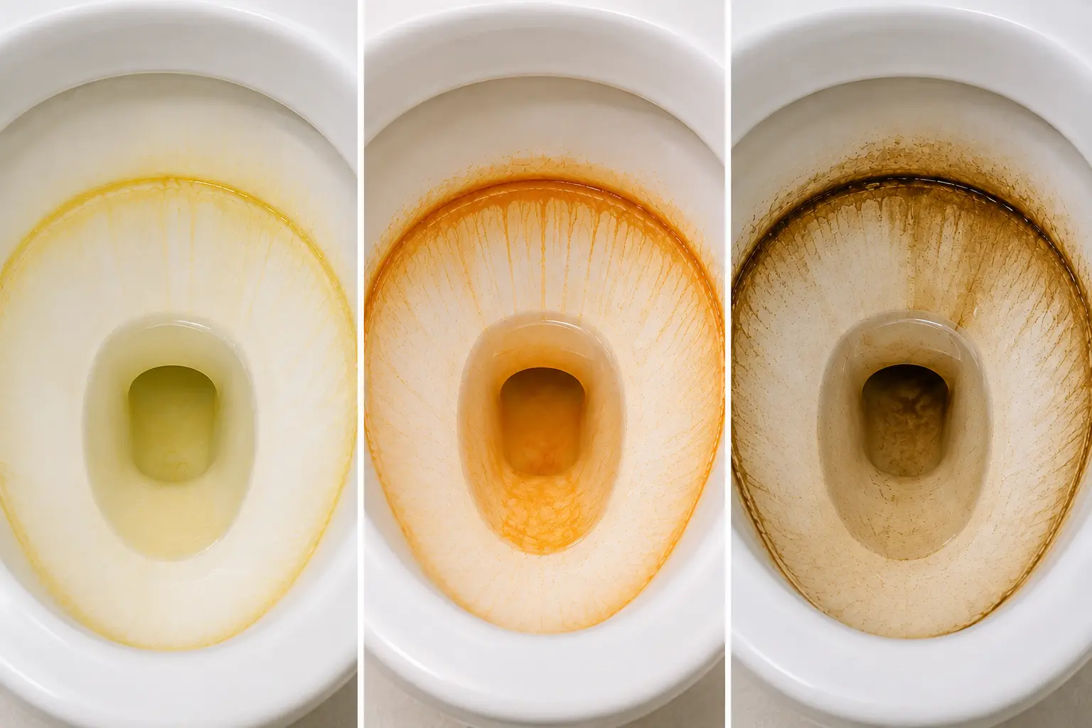 Yellow, orange, and brown toilet stains caused by minerals and rust