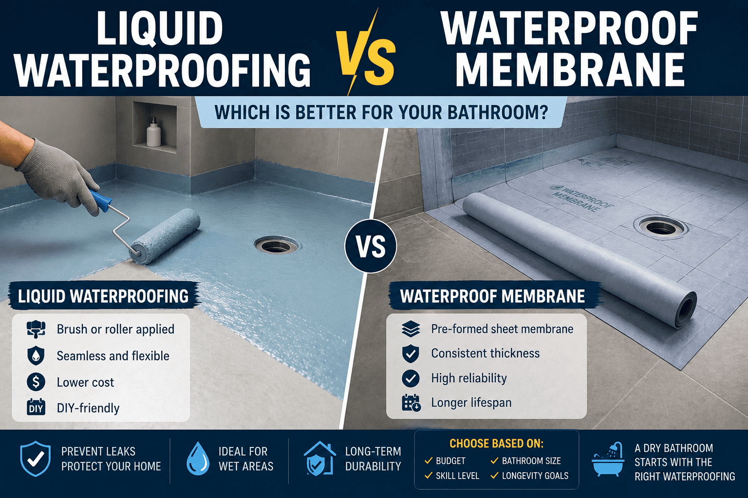 Liquid Waterproofing vs Waterproof Membrane