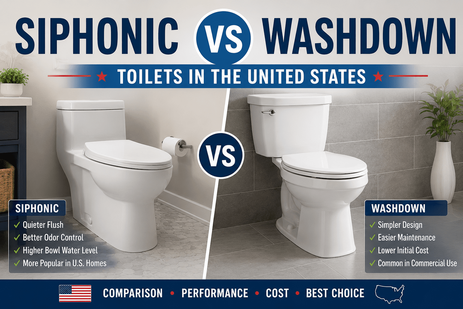 Siphonic vs Washdown Toilets in the United States