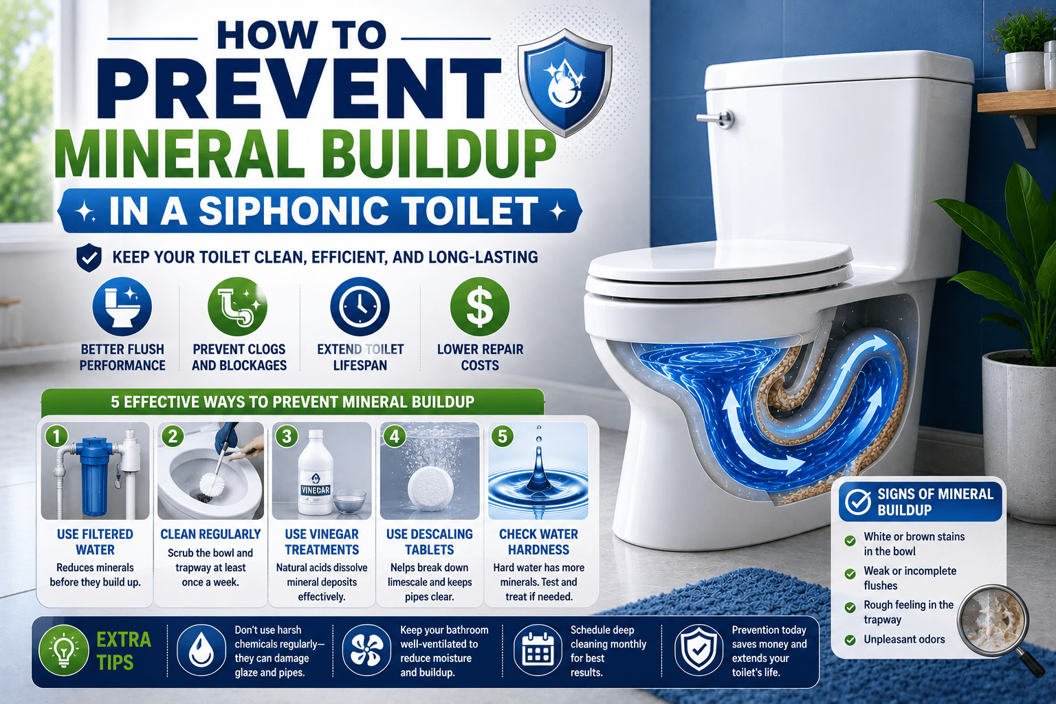 How to Prevent Mineral Buildup in a Siphonic Toilet