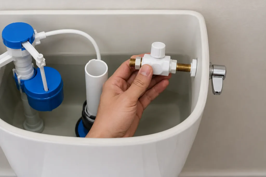 Anti-sweat valve installed on a toilet water supply line