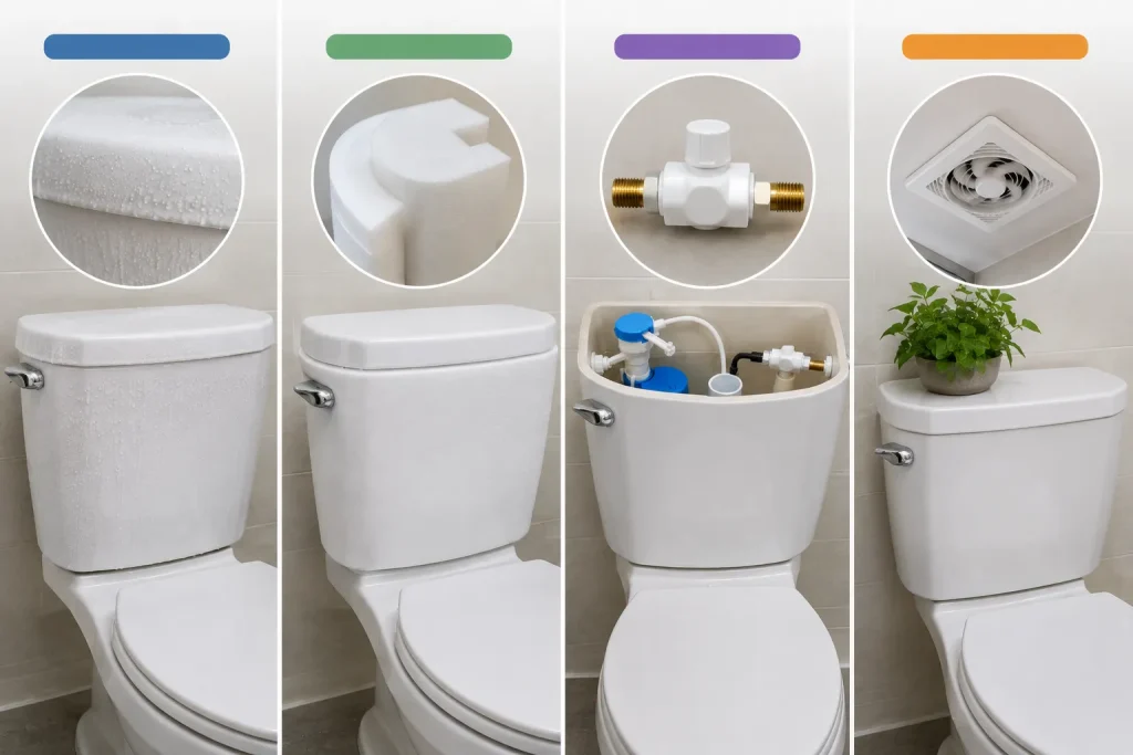 Comparison of toilet tank condensation prevention solutions