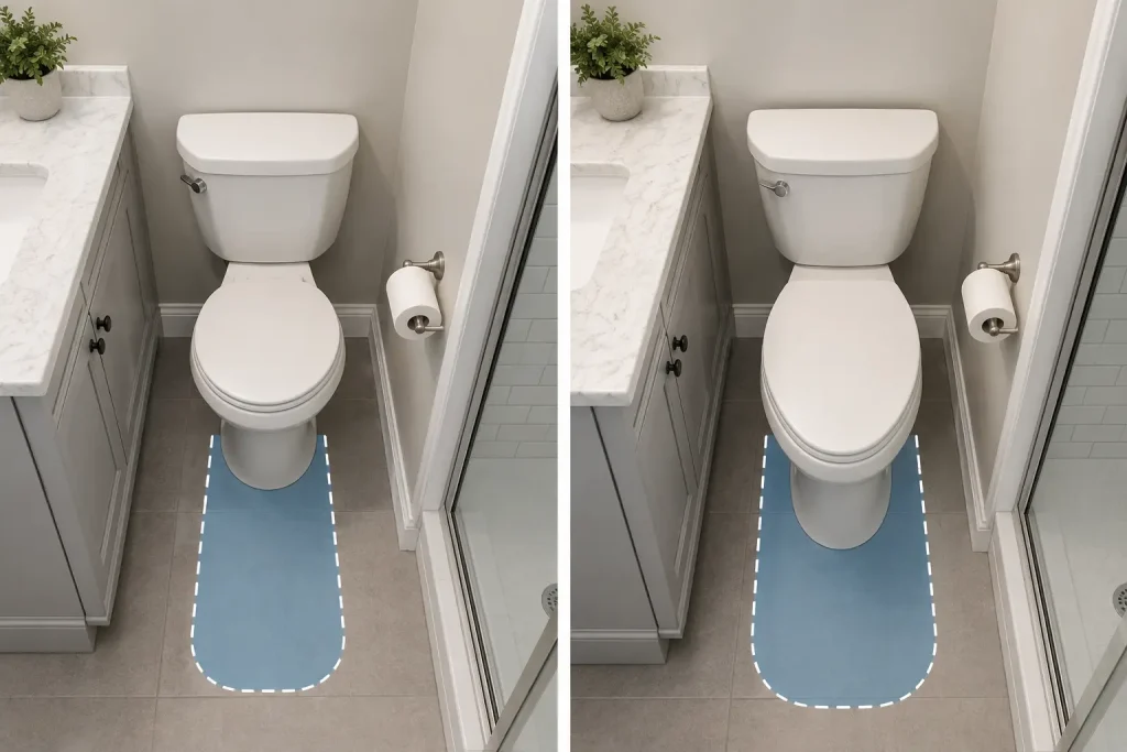 Round vs elongated toilet in a small bathroom